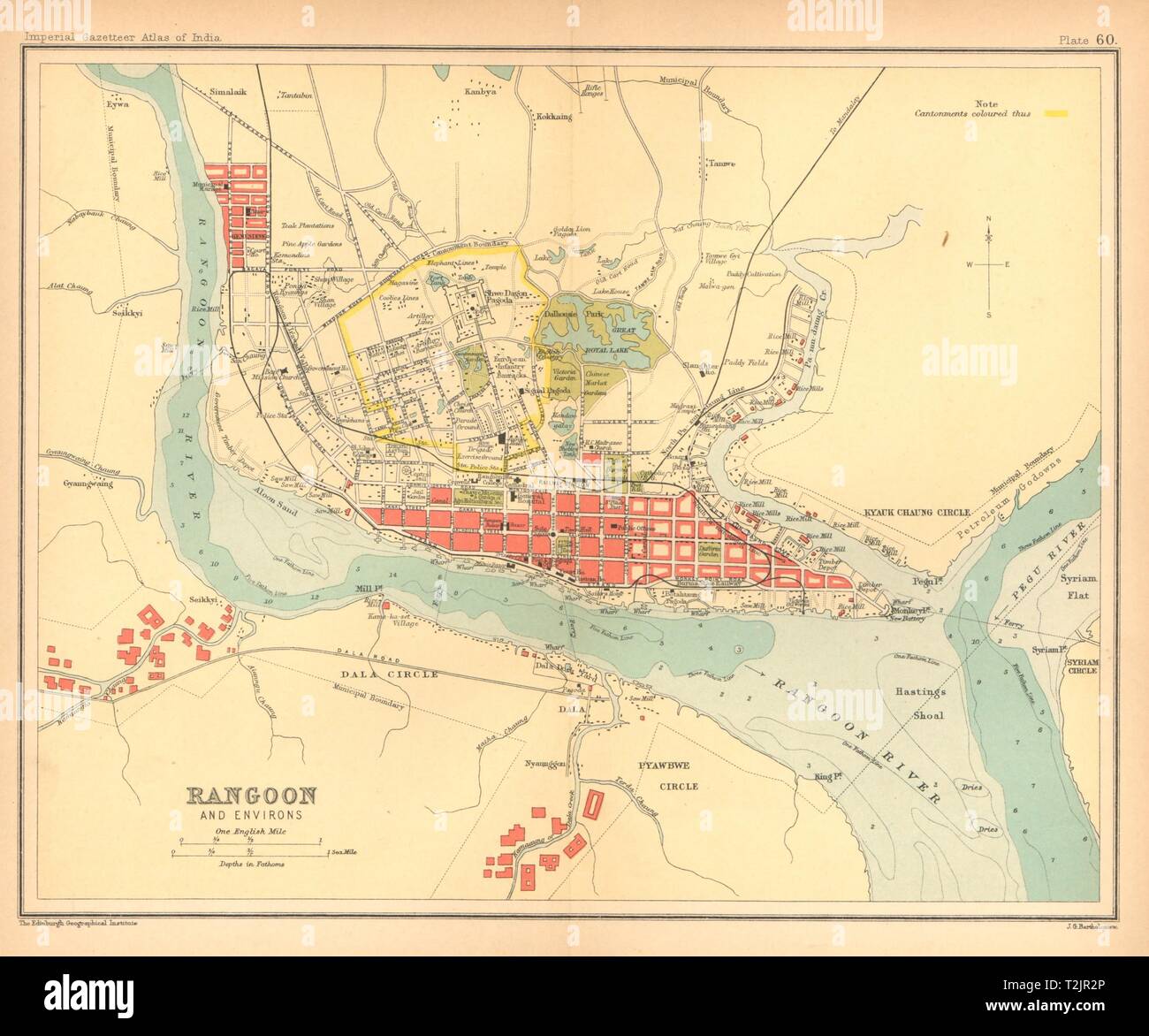 Rangoon Yangon Town City Plan Myanmar Cantonment British Burma 1909 Old Map Stock Photo Alamy