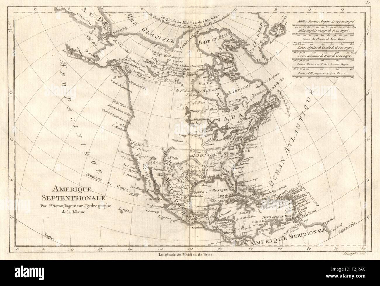 Amerique Septentrionale. Antique map of North America. BONNE 1789 old Stock Photo