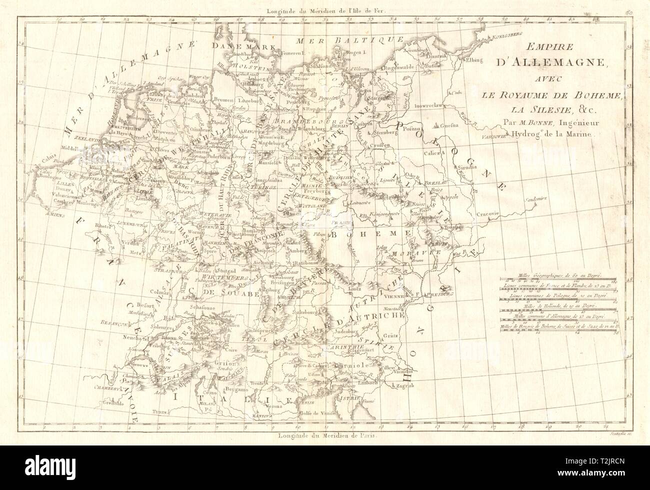 Empire d'Allemagne avec le Royaume de Boheme, la Silesie. Germany BONNE 1789 map Stock Photo