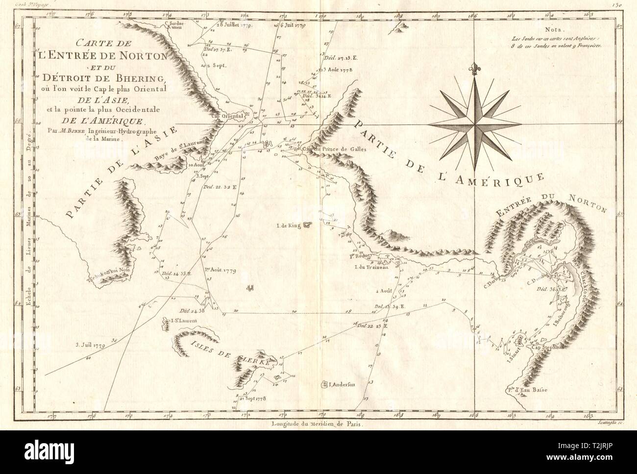 Entrée de Norton & Détroit de Bhering. Bering Strait Norton Sound BONNE 1790 map Stock Photo