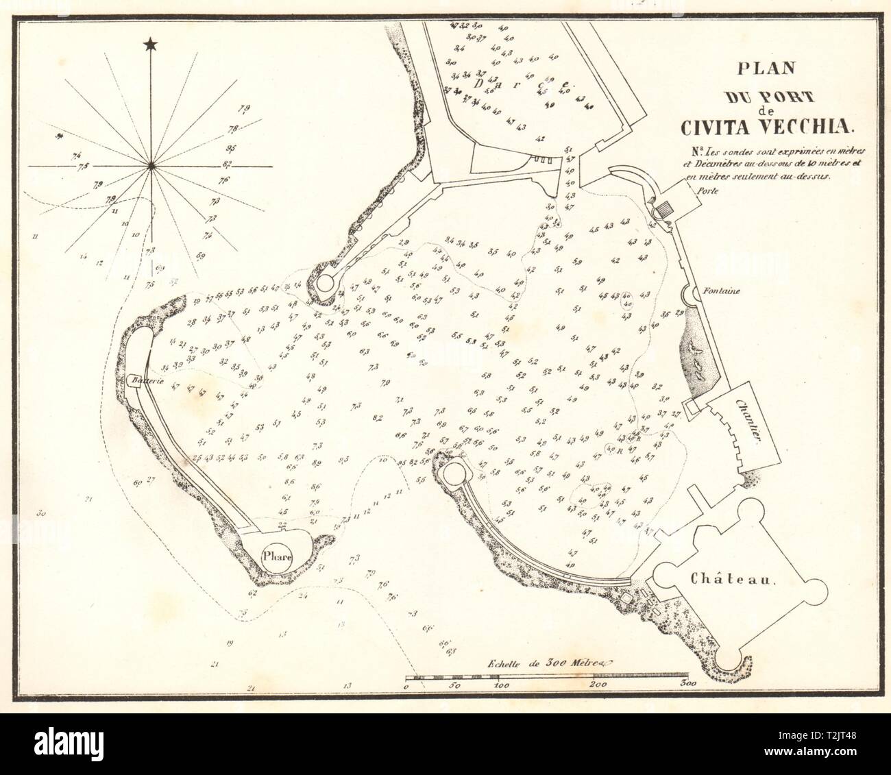 Civitavecchia. 'Plan du Port de Civita Vecchia'. Italy. GAUTTIER 1851 old map Stock Photo