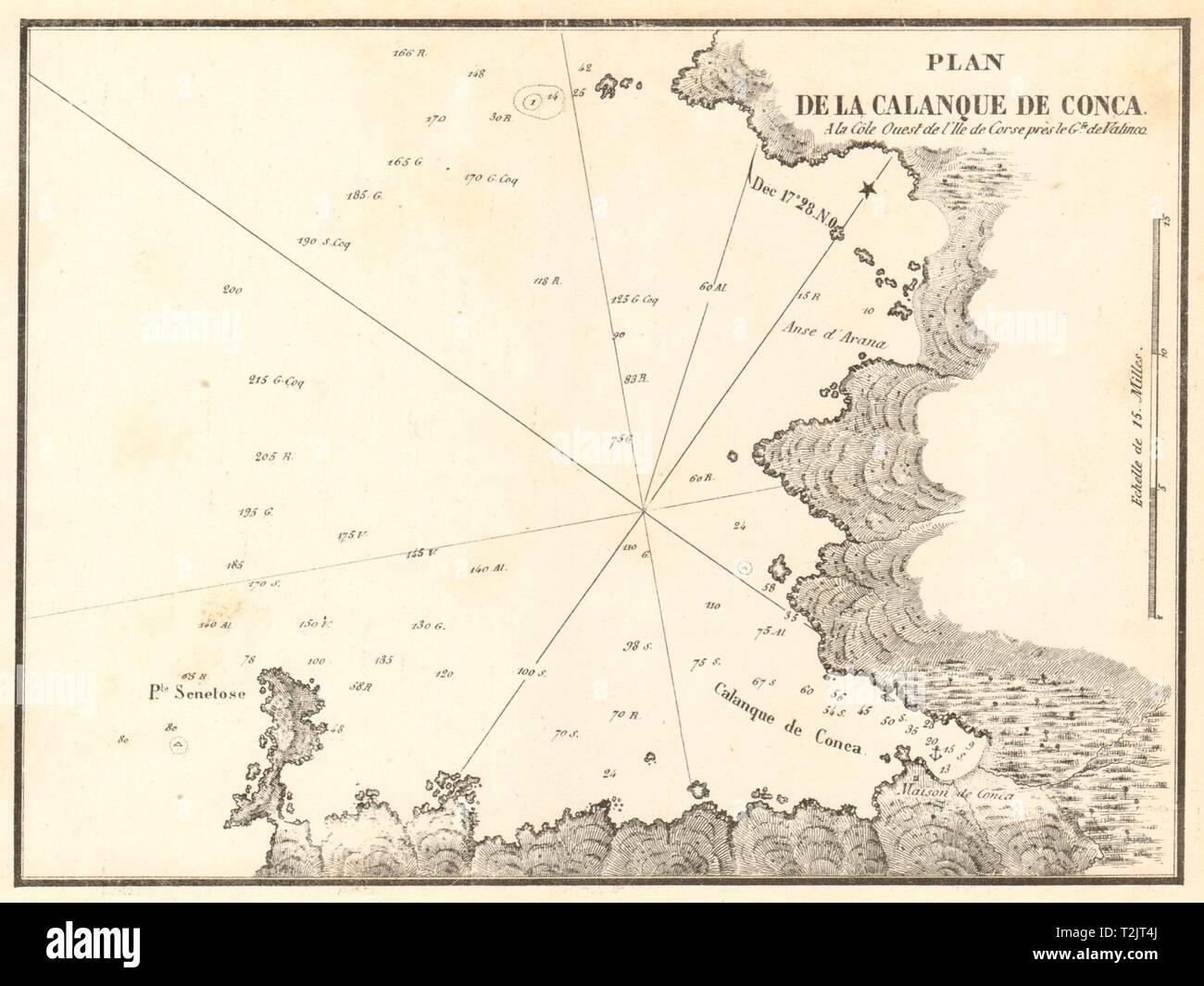 Plan de la Calanque de Conca. Golfe de Valinco. Corse Corsica. GAUTTIER 1851 map Stock Photo
