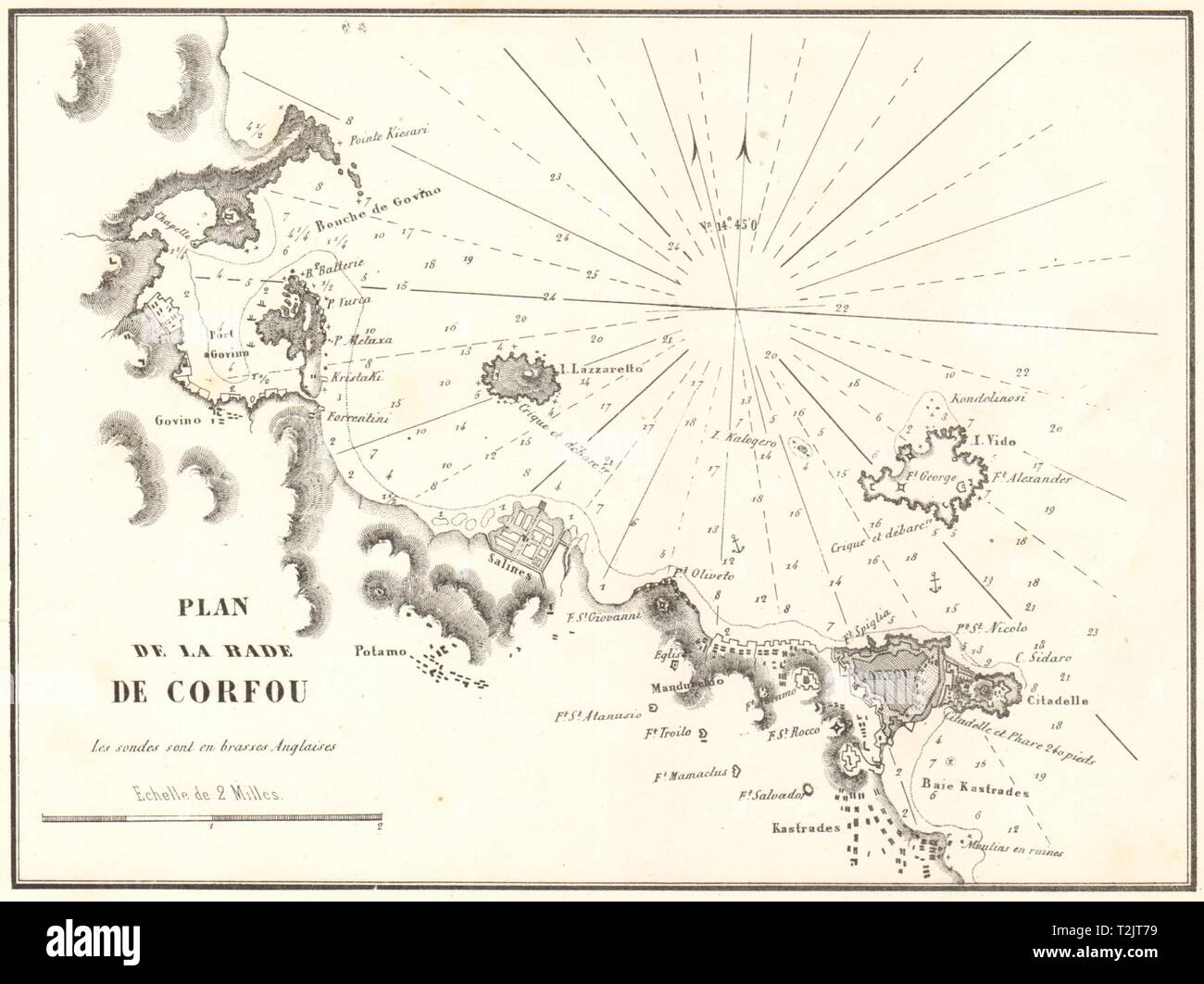 Corfu Town roadstead. 'Plan de la Rade de Corfou'. Greece. GAUTTIER 1854 map Stock Photo