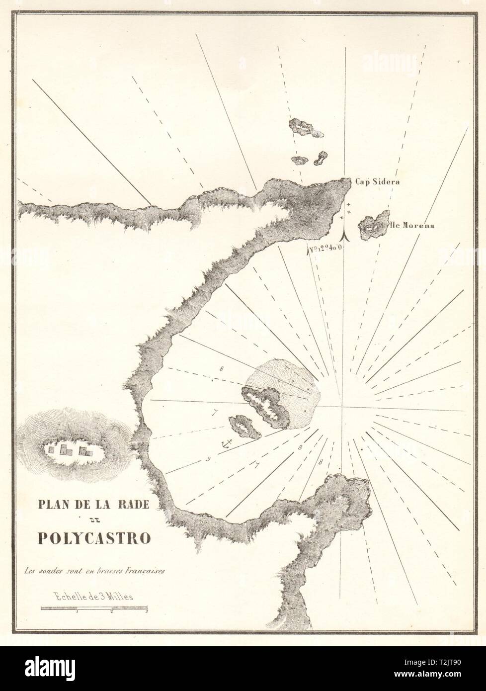 Palekastro Bay, eastern Crete. Plan de la Rade de Polycastro. GAUTTIER 1854 map Stock Photo