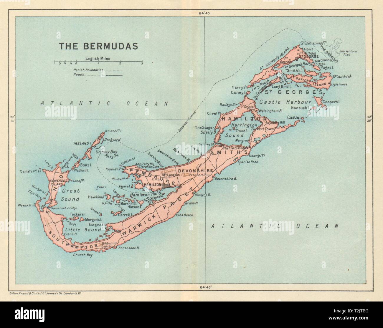 THE BERMUDAS. Vintage map. Bermuda 1931 old vintage plan chart Stock Photo
