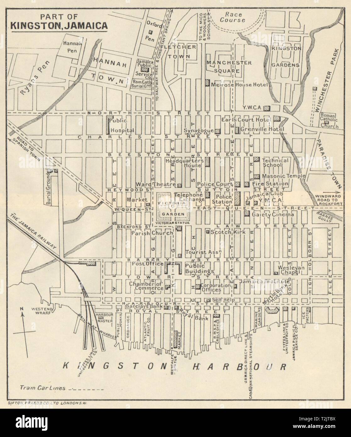 KINGSTON JAMAICA. Vintage town plan. West Indies. Caribbean 1931 old