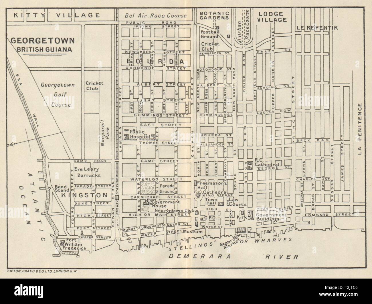 Vintage town map. British Guiana (Guyana) /Guyana
