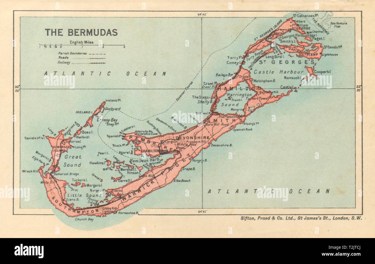 THE BERMUDAS. Vintage map. Bermuda 1935 old vintage plan chart Stock Photo