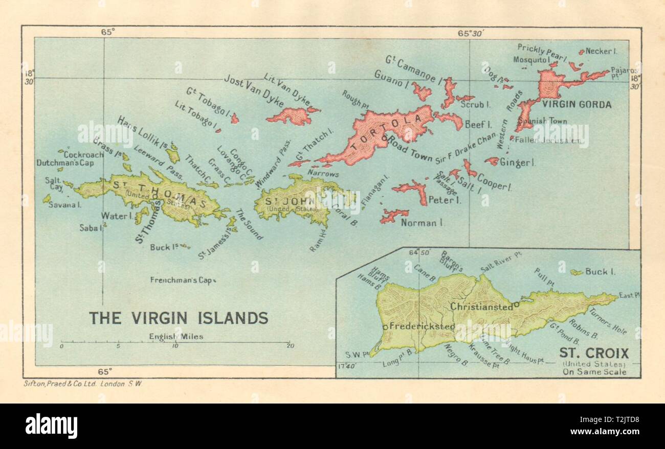 St Thomas Virgin Islands Map British/Us Virgin Islands Tortola Virgin Gorda St Croix St Thomas/John 1935  Map Stock Photo - Alamy
