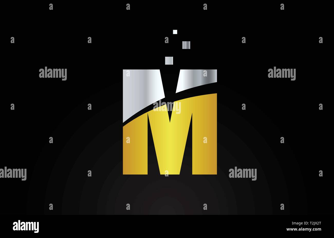 gold golden silver metallic color alphabet letter M logo design ...