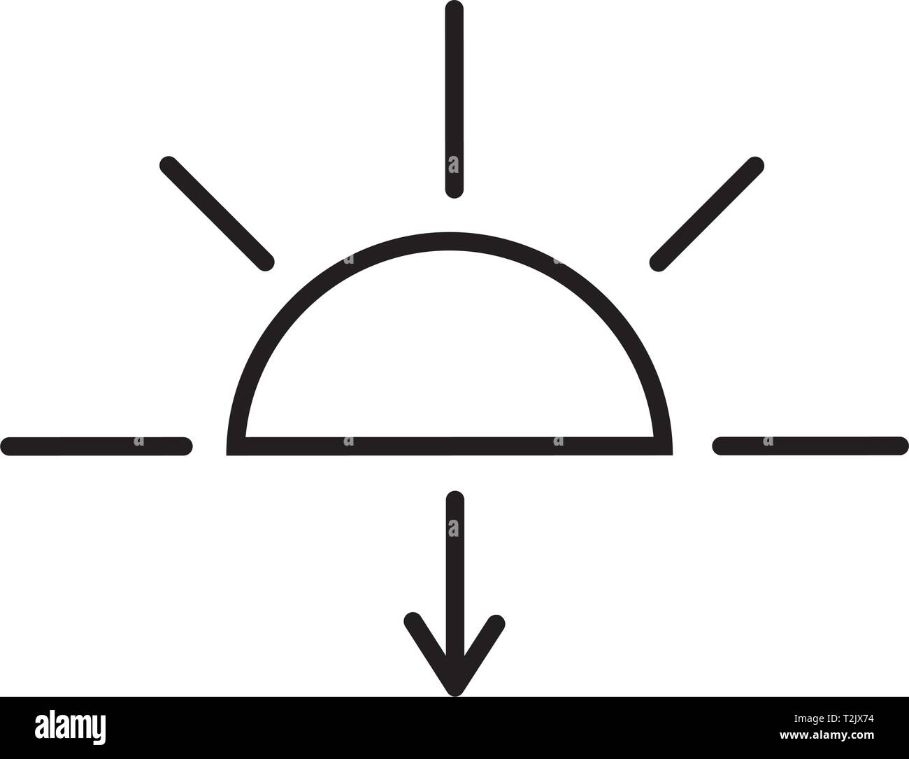 This vector image shows a sunset in outline icon design. It is isolated ...