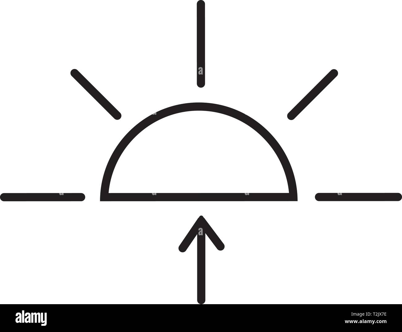 This vector image shows a sunrise in outline icon design. It is ...