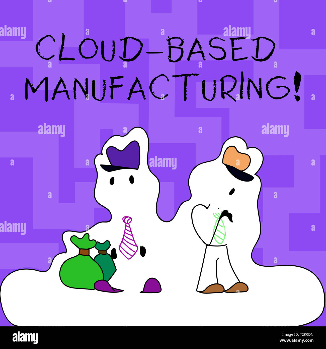 Text sign showing Cloud Based Manufacturing. Business photo text paradigm developed from existing advanced models Figure of Two Men Standing with Pouc Stock Photo