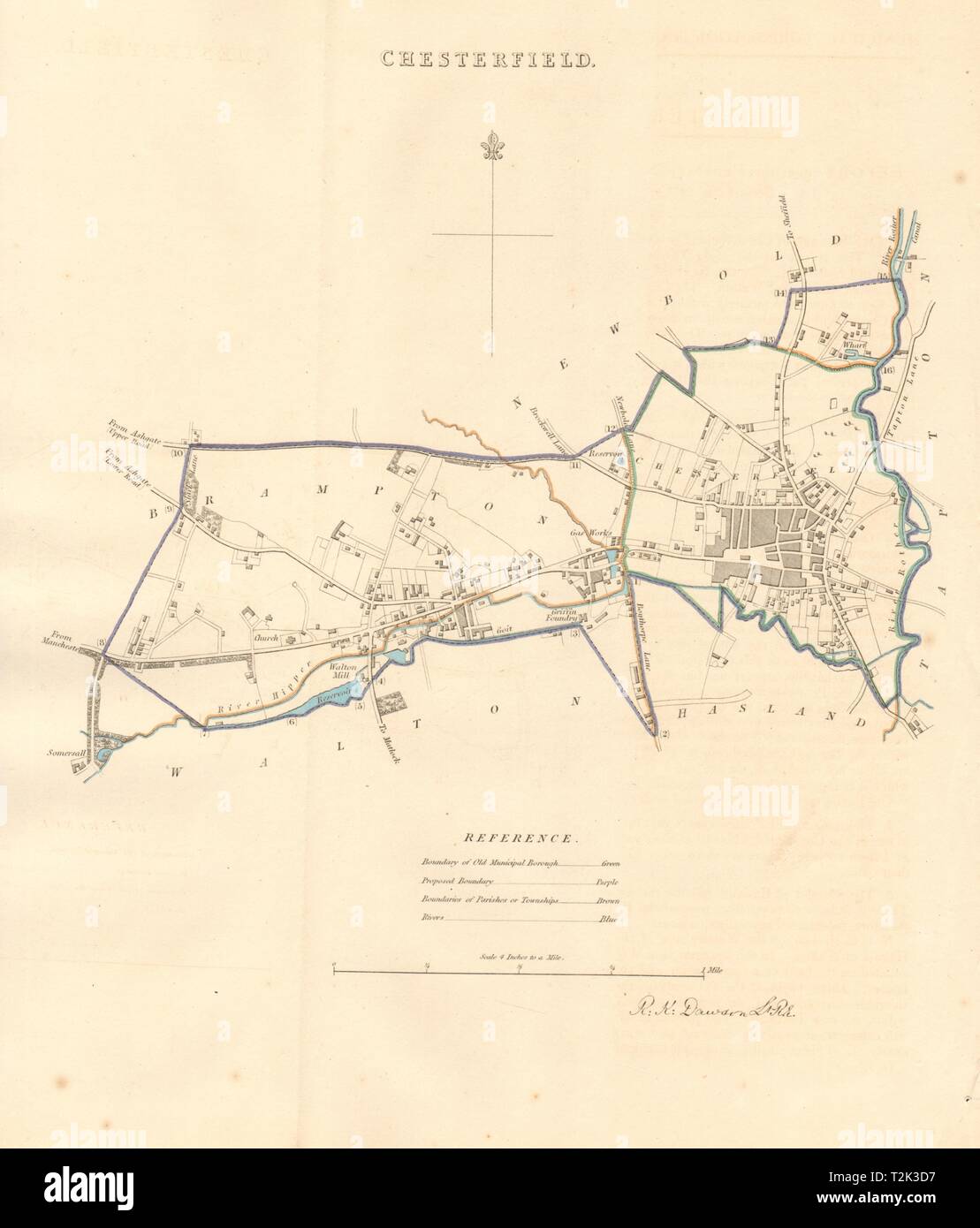 CHESTERFIELD borough/town plan. BOUNDARY REVIEW. Derbyshire. DAWSON 1837 map Stock Photo