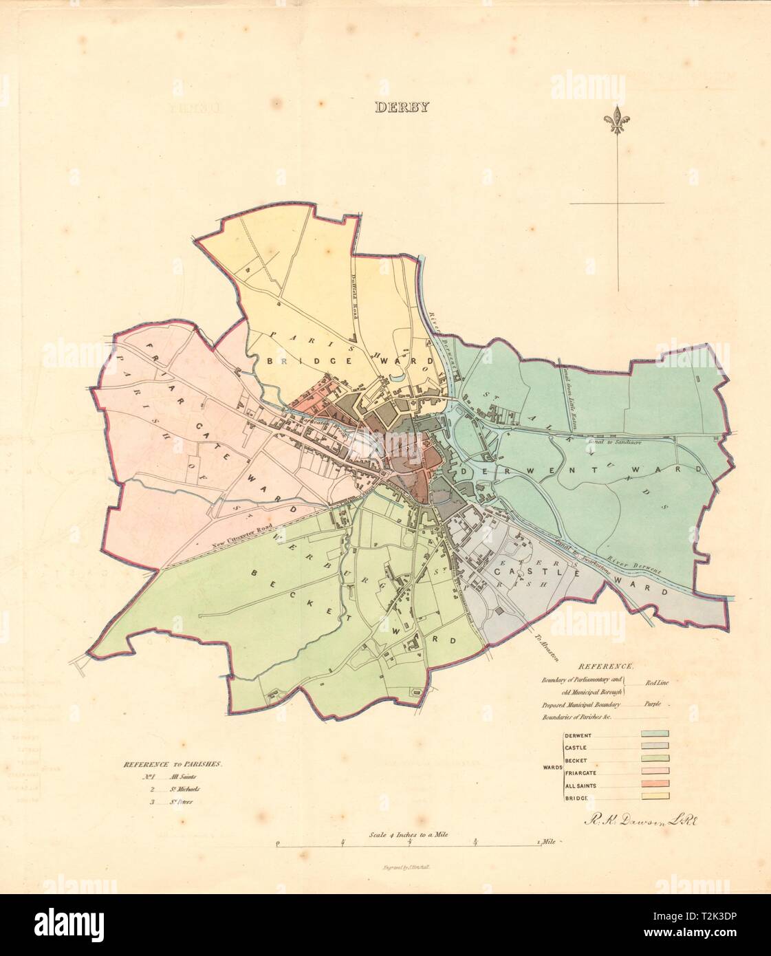 Old Maps Of Derby Derby Borough/Town Plan. Boundary Review. Derbyshire. Dawson 1837 Old Map  Stock Photo - Alamy