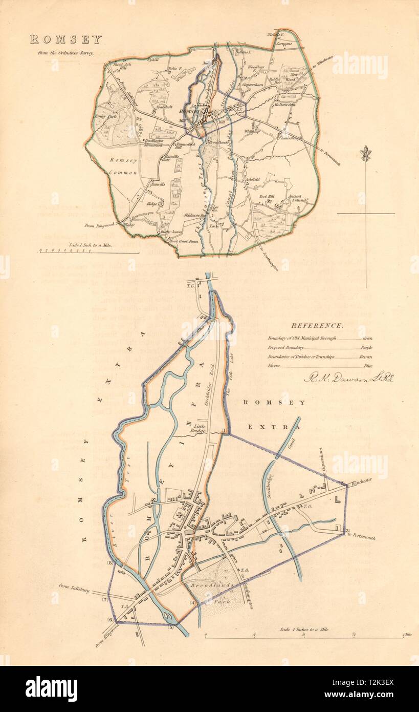 ROMSEY borough/town plan. BOUNDARY REVIEW. Hampshire. DAWSON 1837 old map Stock Photo Alamy