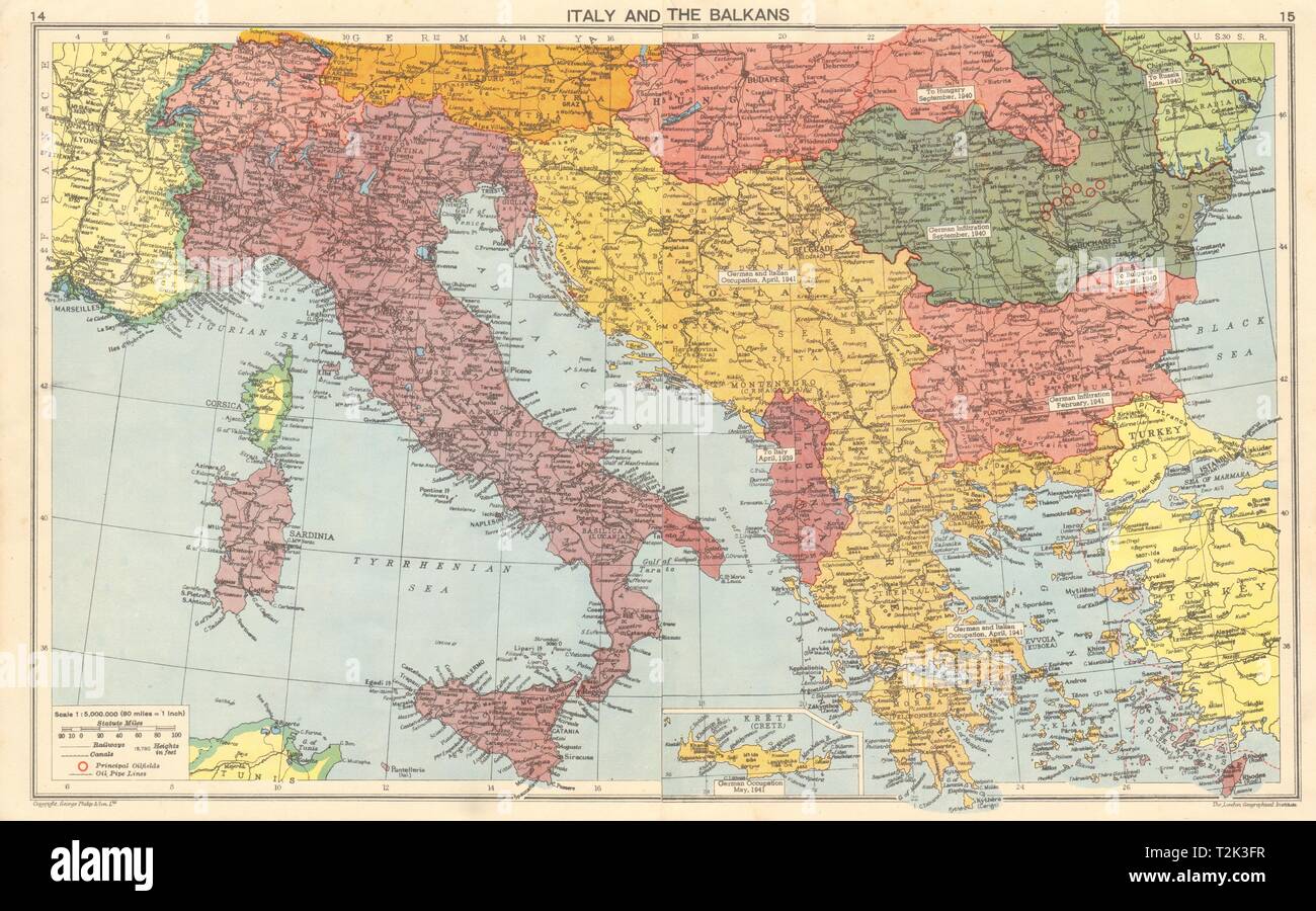 WORLD WAR 2. Italian Istria Zara Lagosta Dodecanese Albania. Balkans 1942  map Stock Photo - Alamy