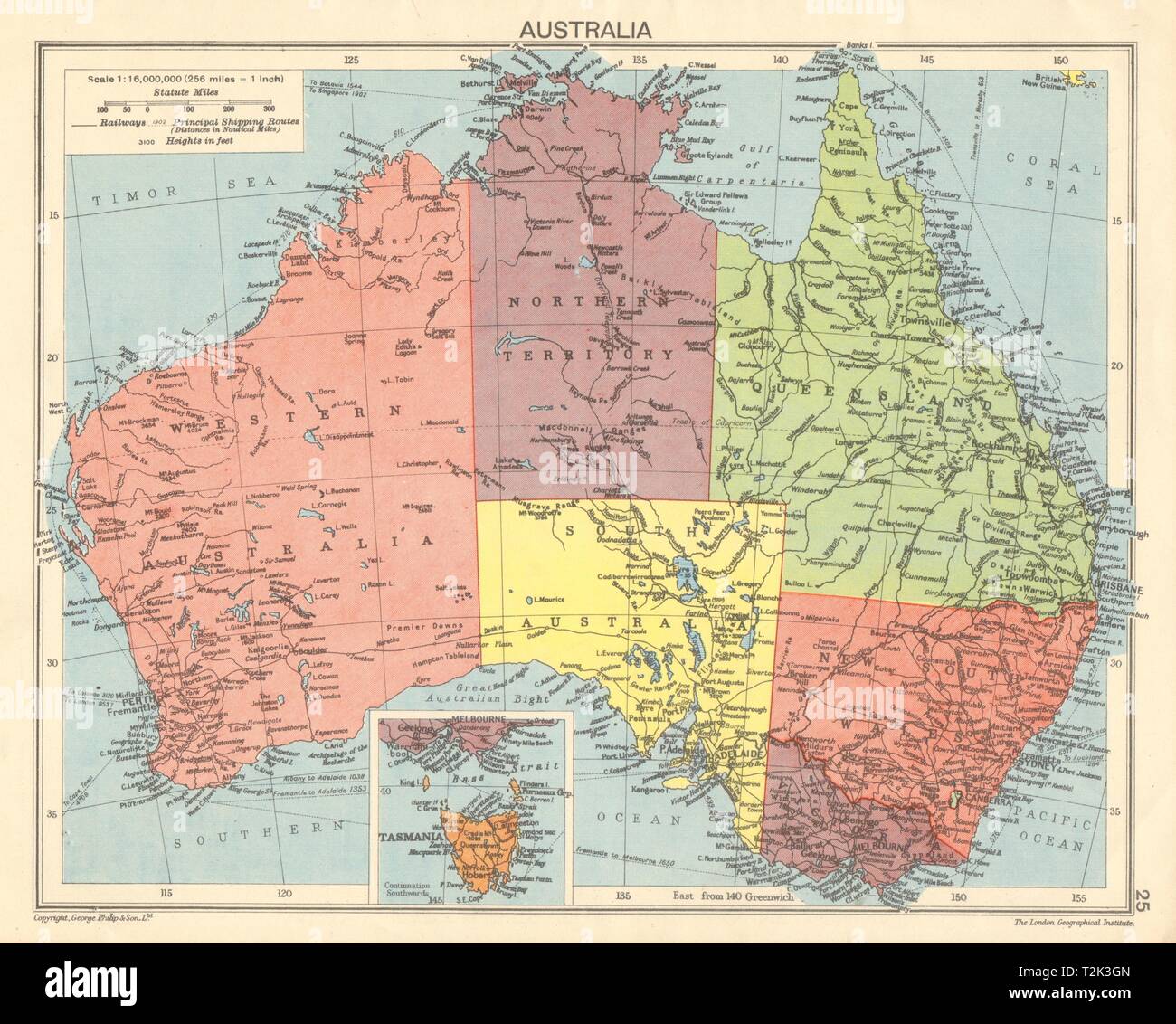 SECOND WORLD WAR Australia states & territories 1942 old vintage map chart Stock Photo