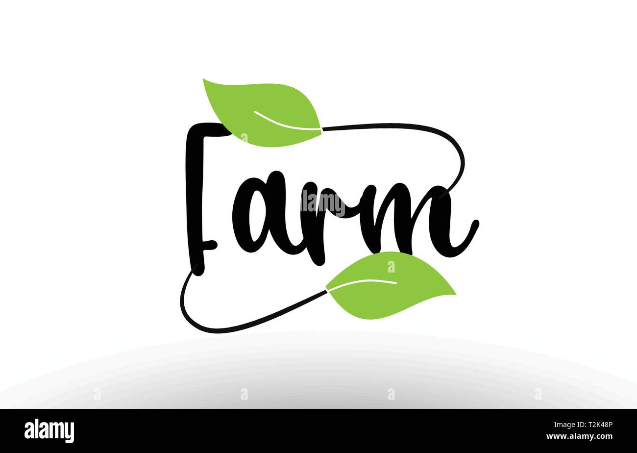 Farm word or text with green leaf on white background suitable for card ...