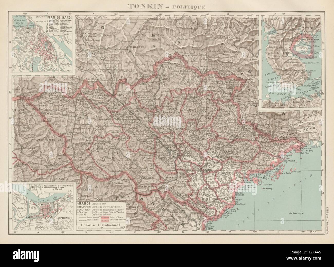 TONKIN. French Indochina Indochine Vietnam. Hanoi & Haiphong city plans 1929 map Stock Photo