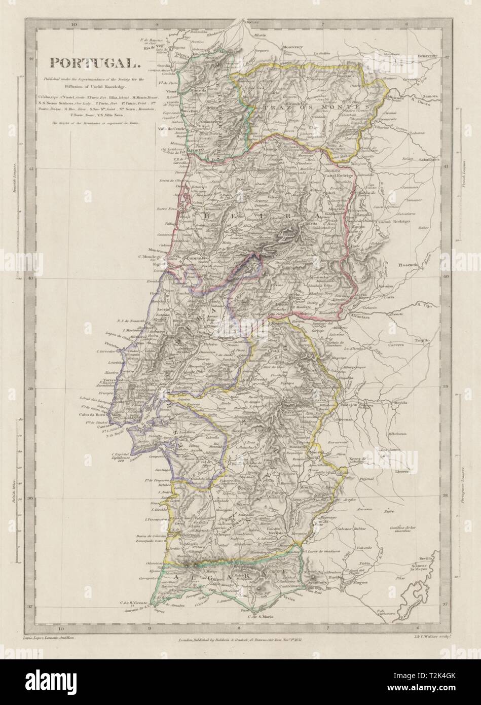 PORTUGAL. Algarve Alentejo Estremadura Beira Traz os Montes. SDUK 1844 old map Stock Photo