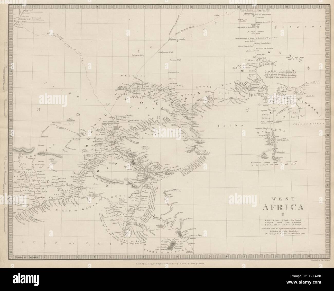 NIGERIA w/ early explorers' routes. Lake Chad Yariba Houssa Borgou SDUK 1844 map Stock Photo