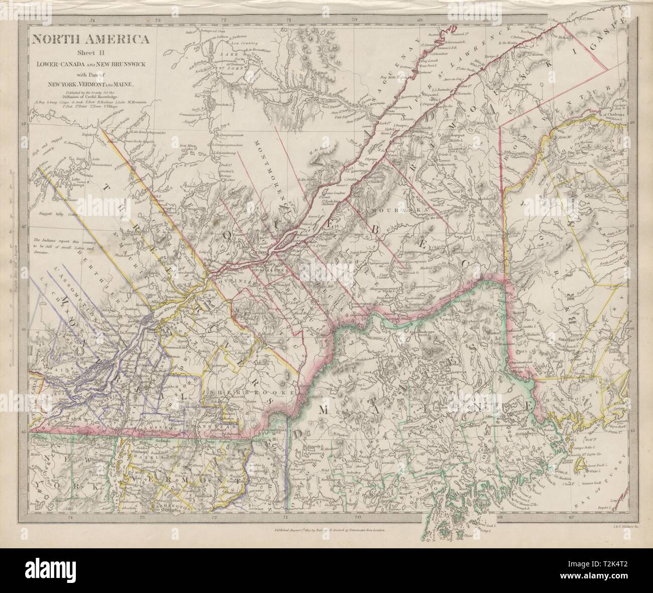QUEBEC. Québec. Canada.Montreal.Three Rivers.Maine.New Brunswick SDUK 1844 map Stock Photo