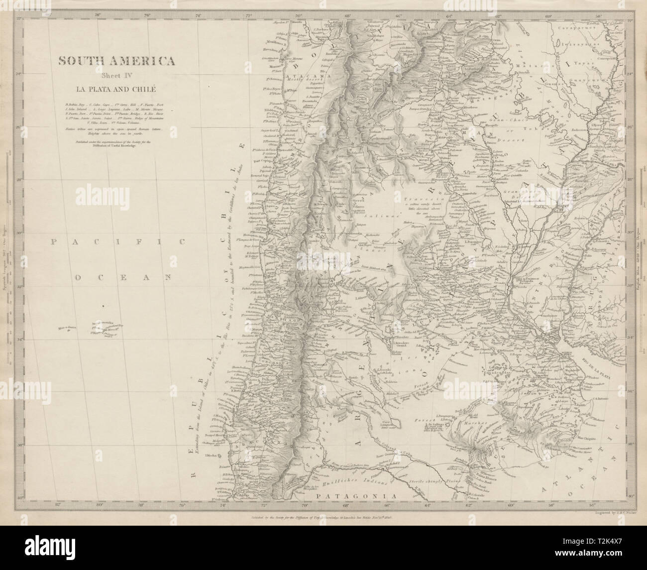 SOUTH AMERICA.La Plata and Chilé.Chile Argentina Uruguay Bolivia SDUK 1844 map Stock Photo
