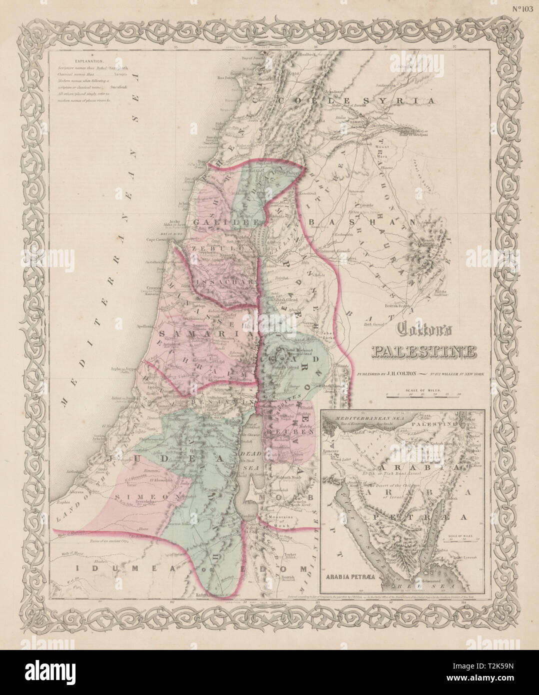 'Colton's Palestine'. Israel. Biblical classical & modern names. Sinai 1863 map Stock Photo