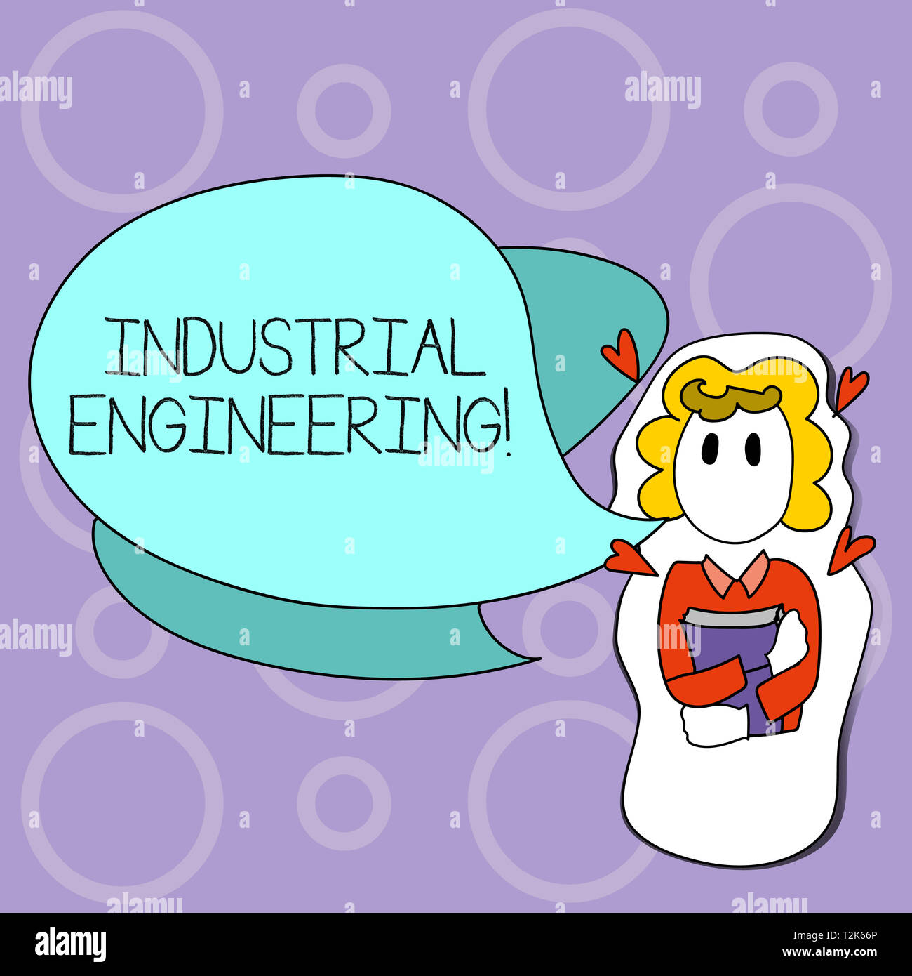 Writing note showing Industrial Engineering. Business concept for field or study that focuses on industrial processes Girl Holding Book with Hearts Ar Stock Photo