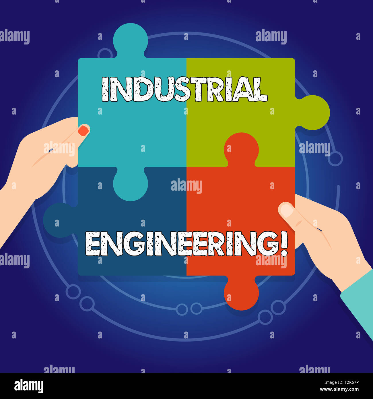 Text sign showing Industrial Engineering. Business photo text field or study that focuses on industrial processes Four Blank Multi Color Jigsaw Puzzle Stock Photo