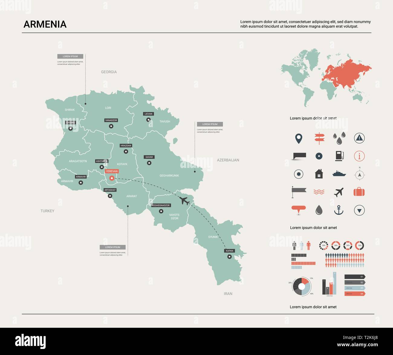 Armenia higt detailed map with subdivisions Vector Image
