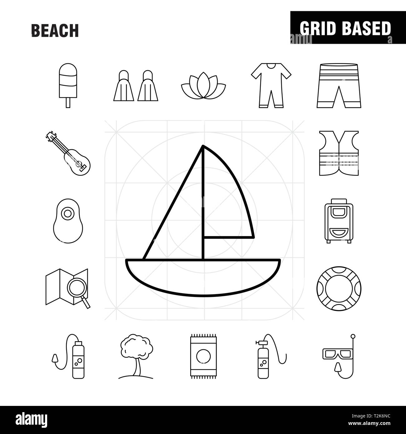 Beach Line Icon for Web, Print and Mobile UX/UI Kit. Such as: Shorts, Holiday, Vacation, Wear, Swimming, Pool, Sea, Instrument, Pictogram Pack. - Vect Stock Vector