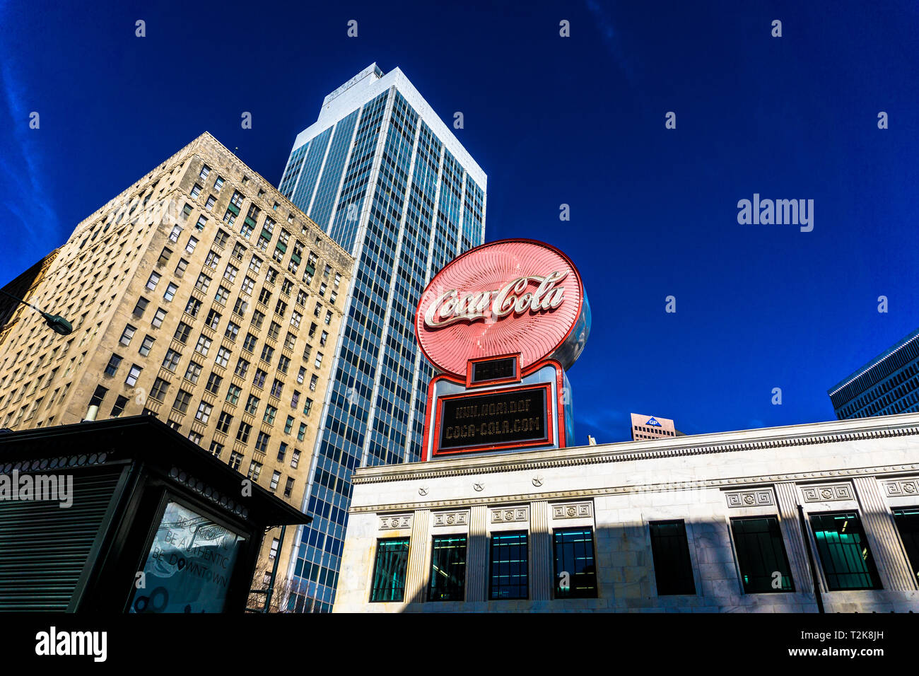 A view of the CocaCola sign in downtown Atlanta Stock Photo