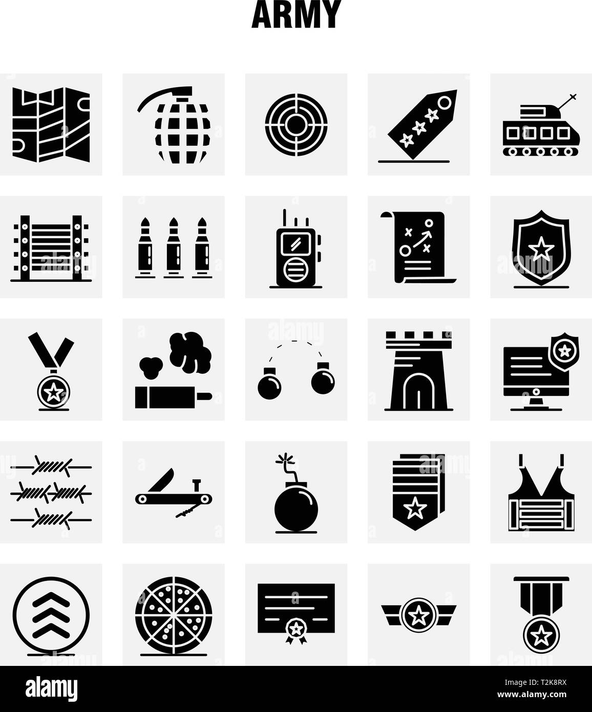 Army Solid Glyph Icons Set For Infographics, Mobile UX/UI Kit And Print Design. Include: Monitor, Badge, Enforcement, Law, Army, Barbed Wire, French,  Stock Vector