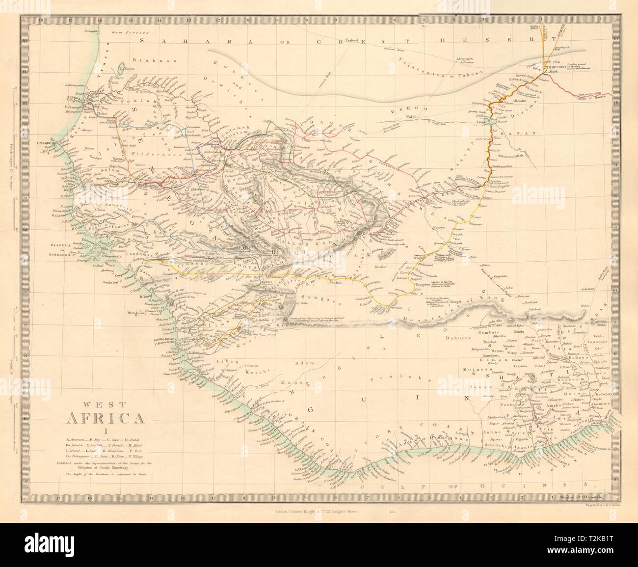 WEST AFRICA I Explorers' routes Senegal Ashanti Ivory Gold Coast. SDUK 1846  map Stock Photo - Alamy