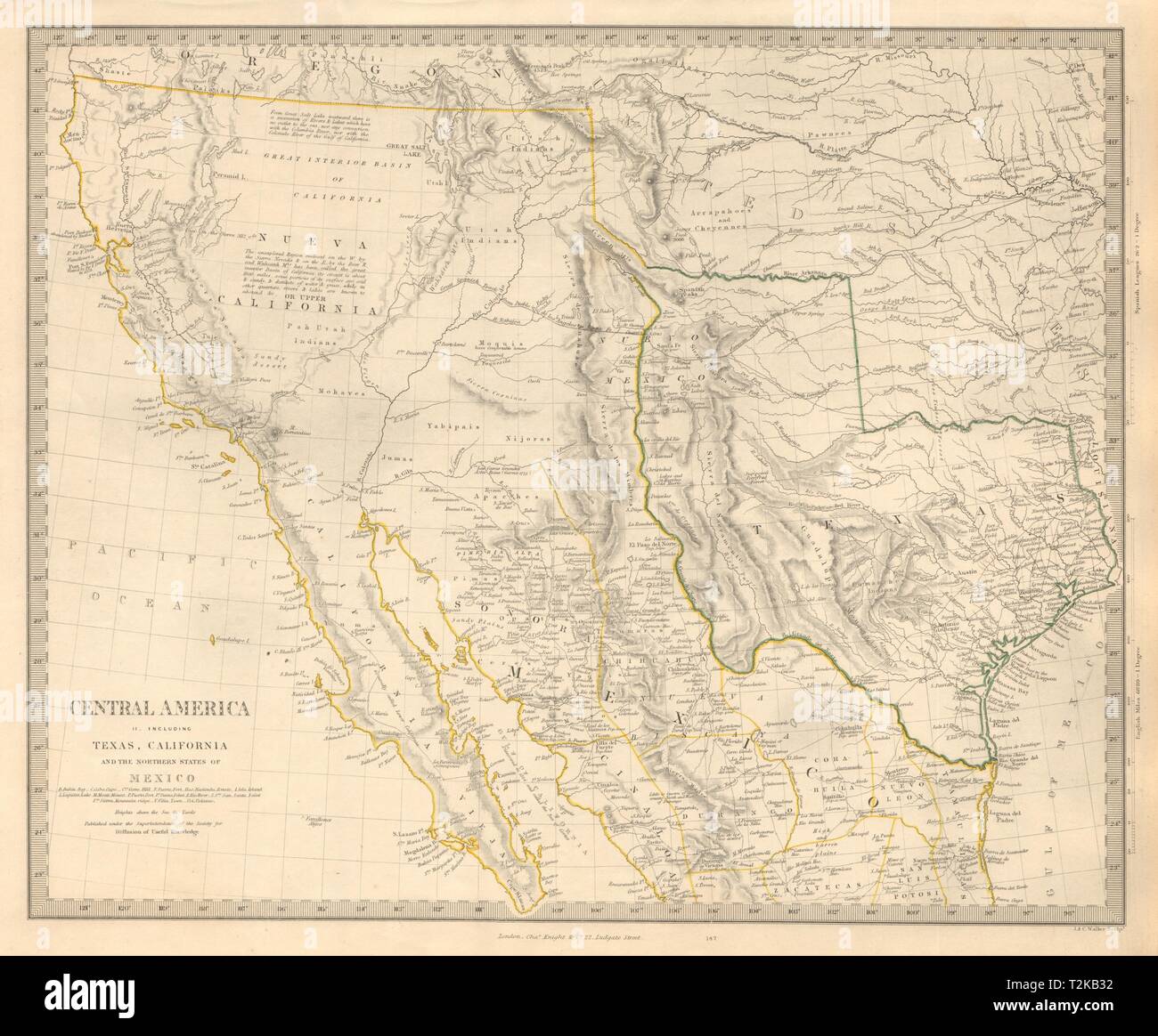 SOUTH WESTERN USA. Showing Republic of Texas & Mexican California. SDUK 1846 map Stock Photo
