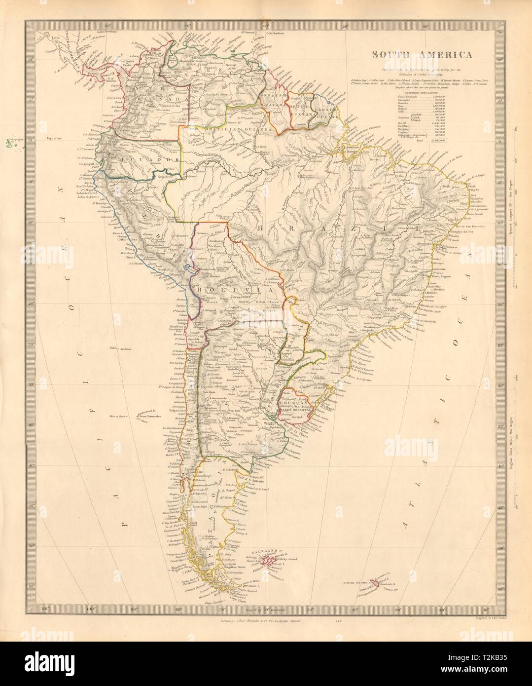 Brazil And Peru On Map South America. Brazil Peru Bolivia W/Litoral Patagonia La Plata. Sduk 1846  Map Stock Photo - Alamy