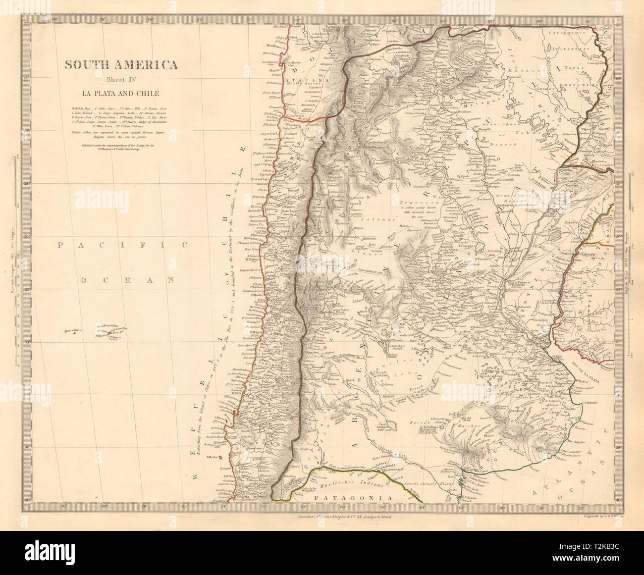 SOUTH AMERICA. La Plata & Chilé. Chile Argentina Uruguay Bolivia. SDUK 1846 map Stock Photo