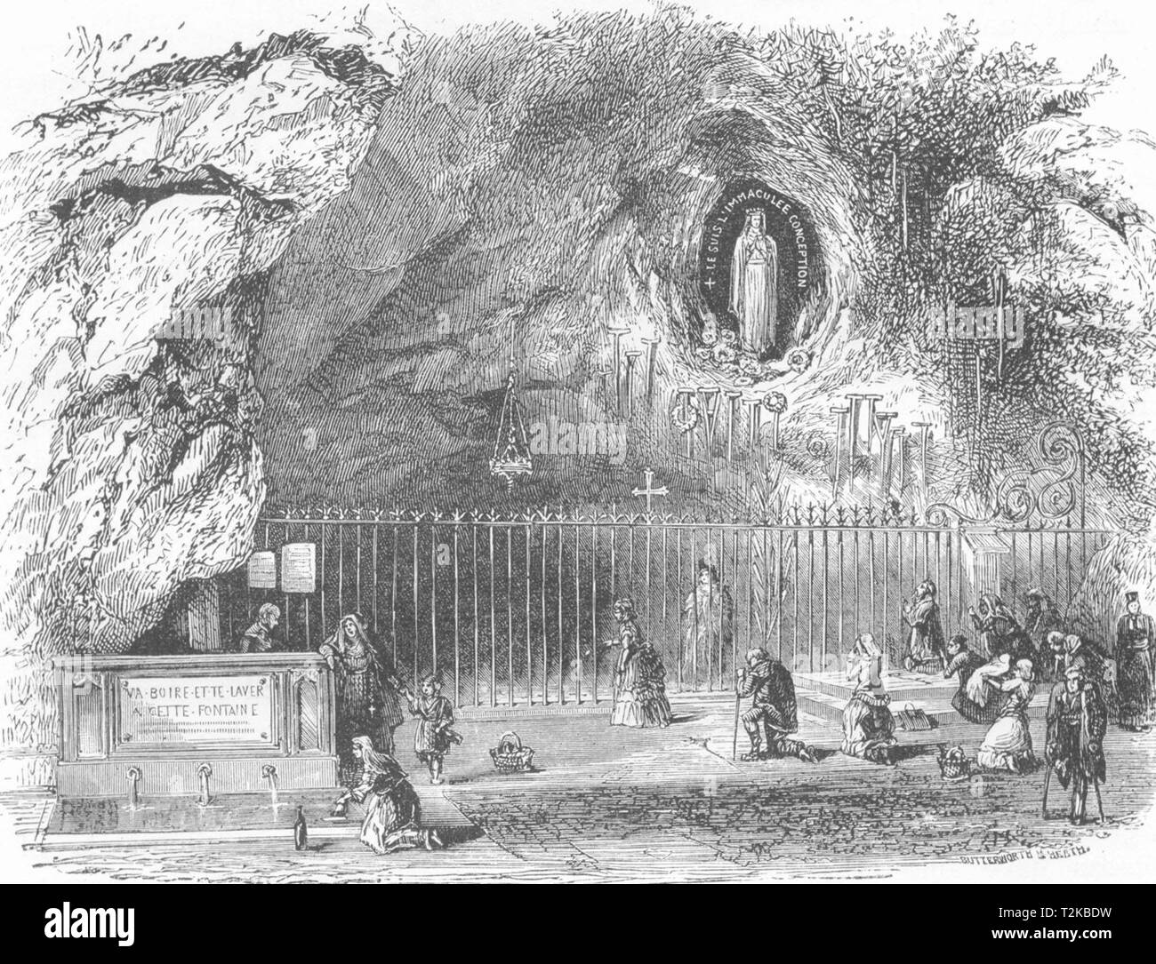 FRANCE. Grotto at Lourdes c1878 old antique vintage print picture Stock Photo