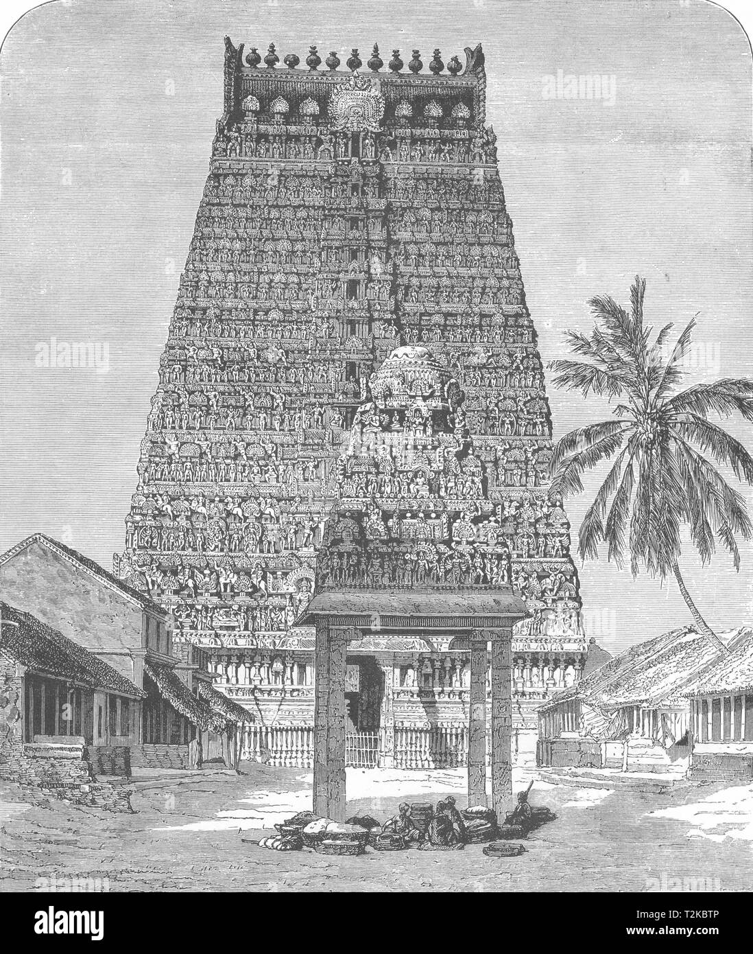 INDIA. Gopura at Kumbakonam 1886 old antique vintage print picture