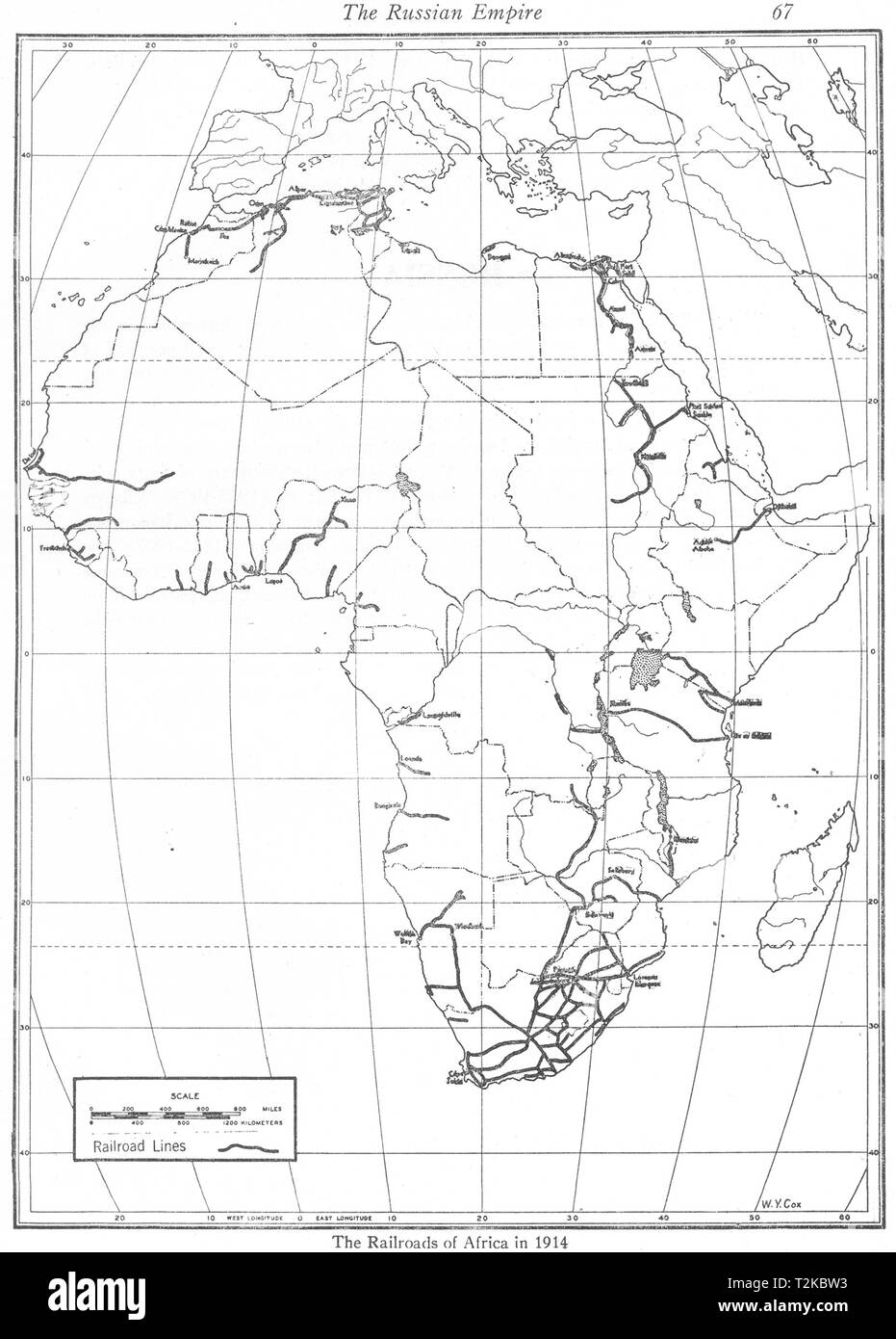 WORLD. The Railroads of Africa in 1914 1948 old vintage map plan chart  Stock Photo - Alamy