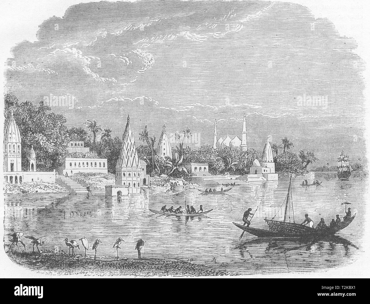 INDIA. Scene on the banks of the Ganges c1880 old antique print picture Stock Photo