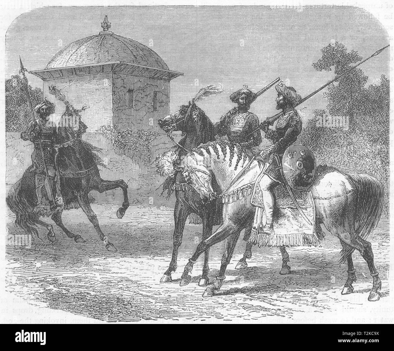 INDIA. Horsemen of the Guicowar's bodyguard at Vadodara c1880 old print Stock Photo