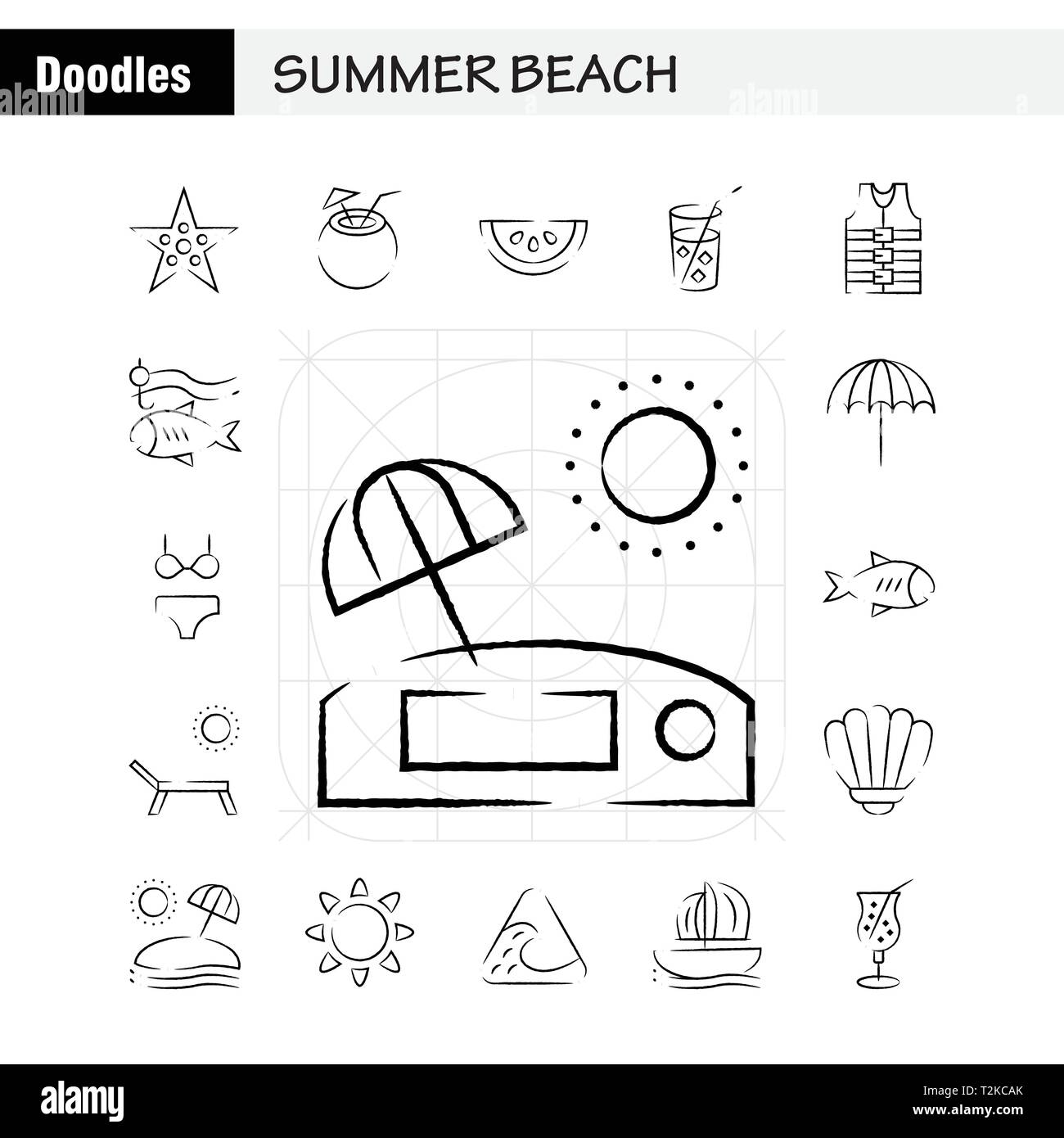 Beach Hand Drawn Icon Pack For Designers And Developers. Icons Of Fish ...