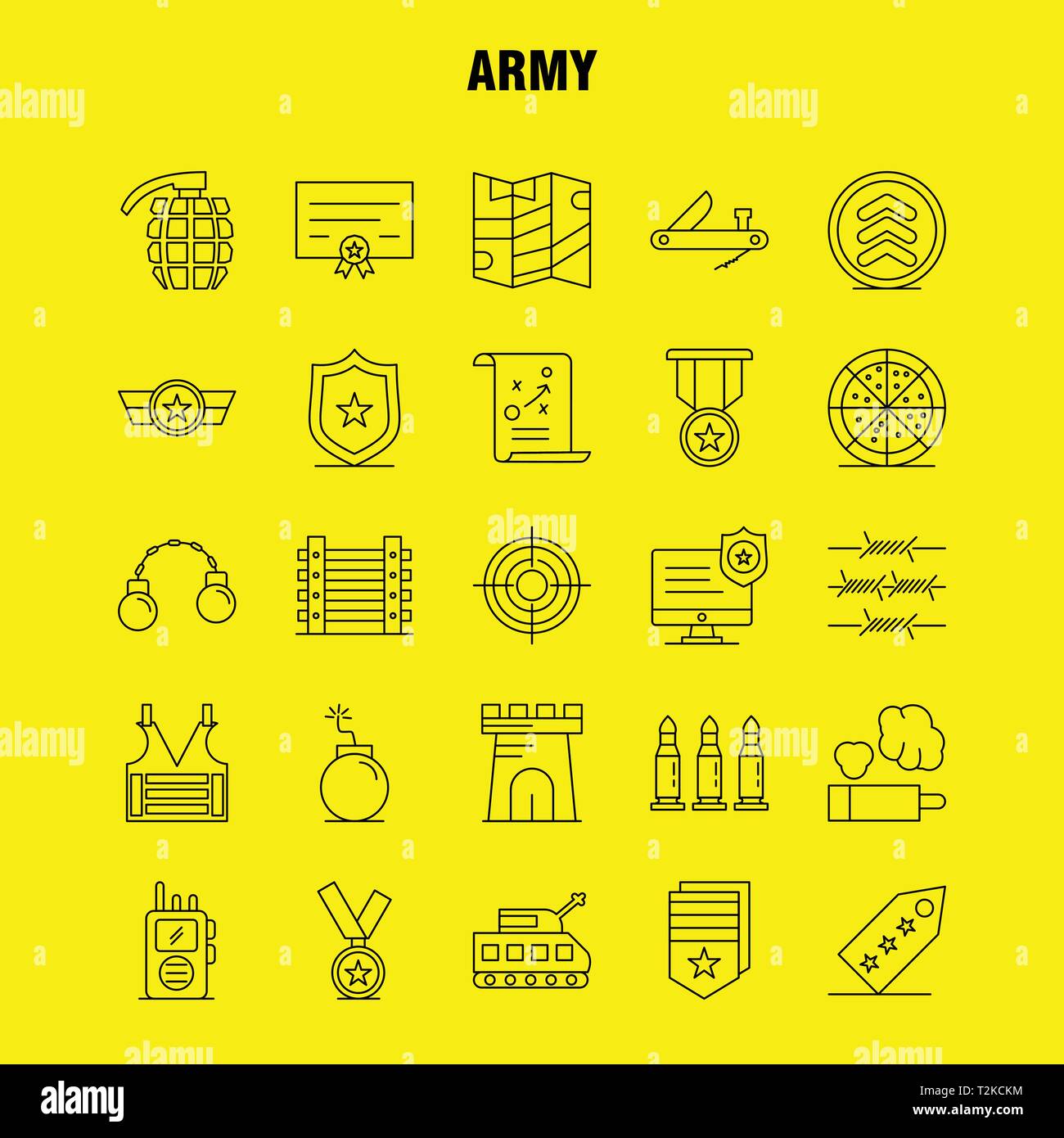 Army Line Icons Set For Infographics, Mobile UX/UI Kit And Print Design. Include: Monitor, Badge, Enforcement, Law, Army, Barbed Wire, French, Icon Se Stock Vector
