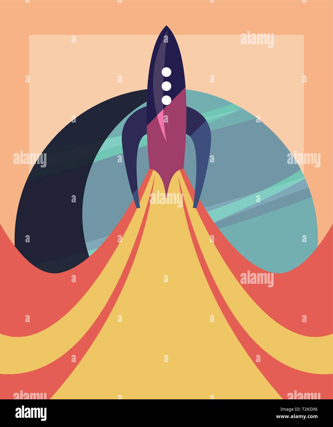 space rocket flying in space with planet vector illustration Stock ...