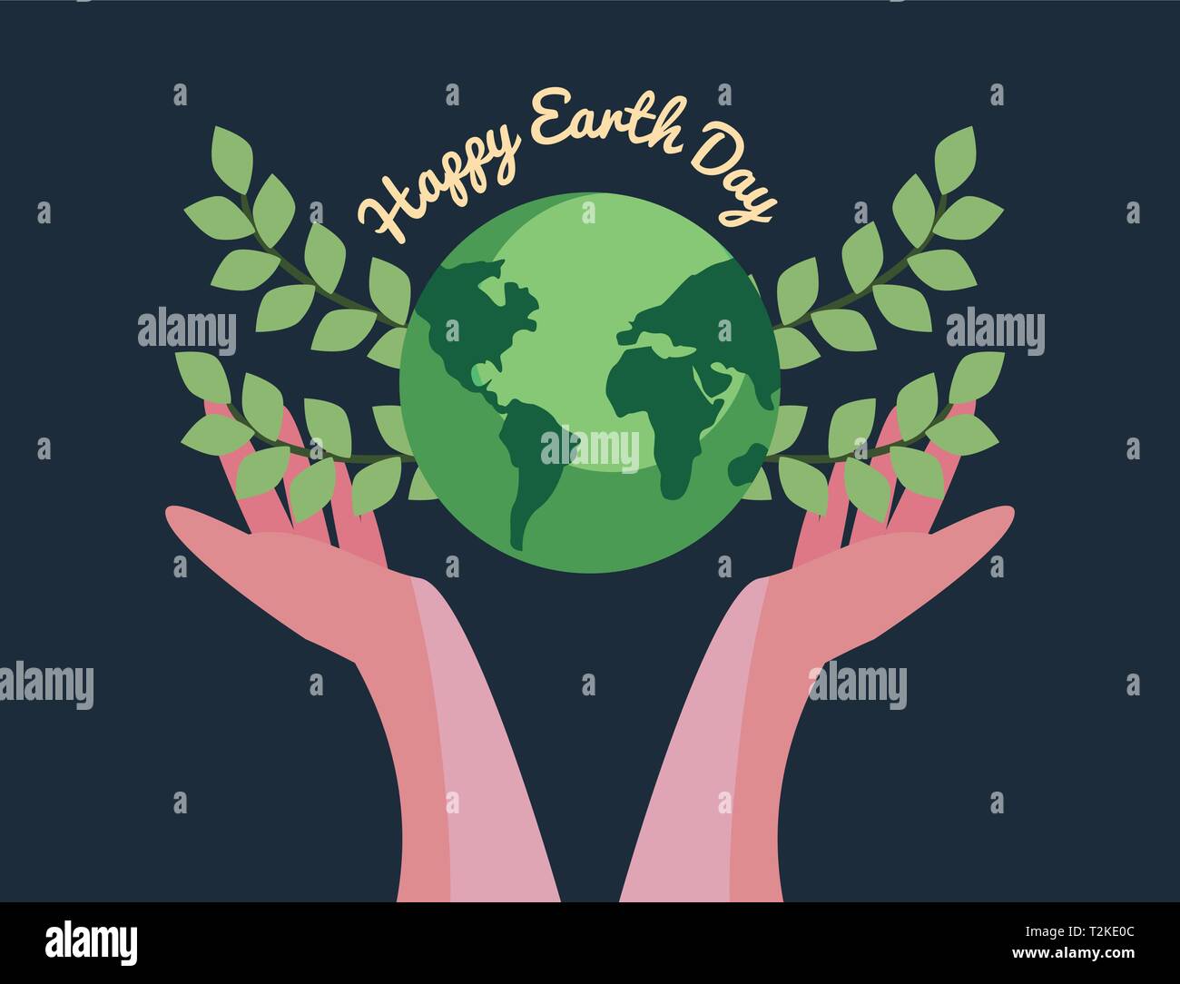 hands holding world with leaves happy earth day vector illustration ...