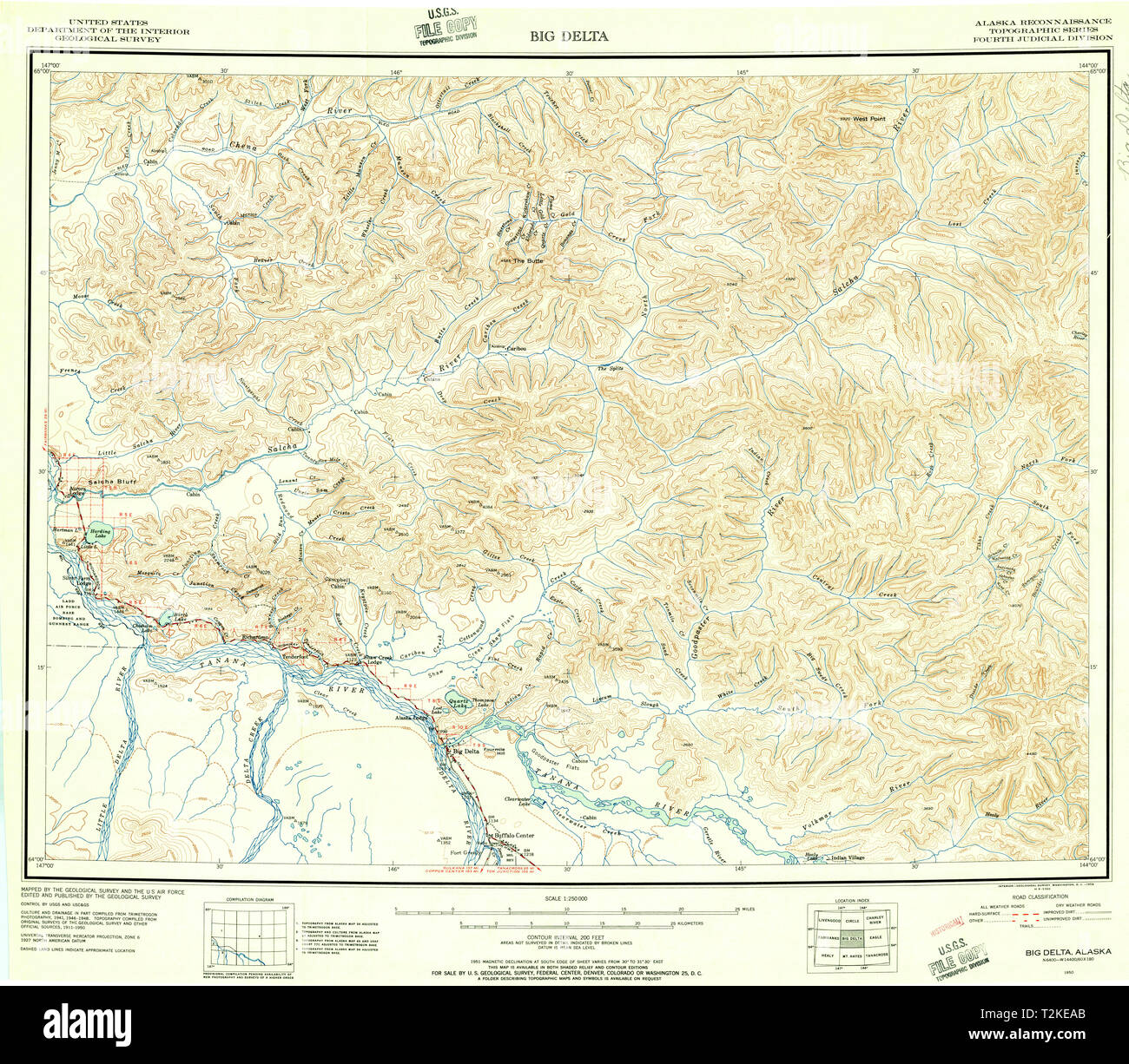 USGS TOPO Map Alaska AK Big Delta 360660 1950 250000 Restoration Stock Photo