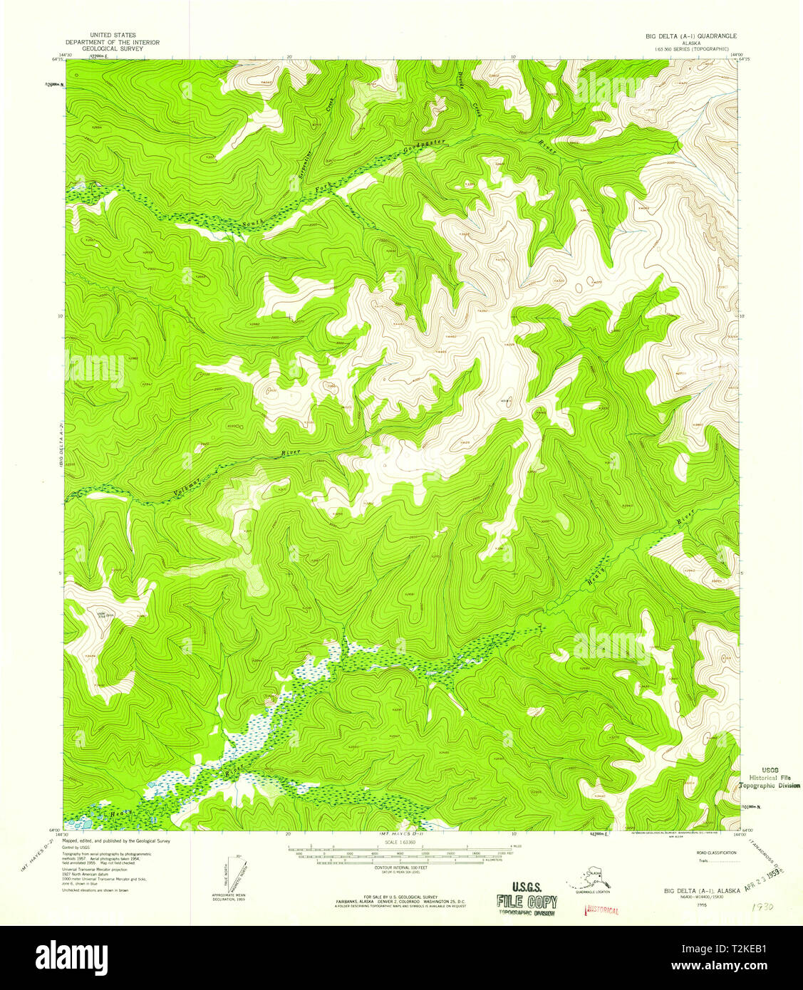 USGS TOPO Map Alaska AK Big Delta A-1 354514 1955 63360 Restoration Stock Photo